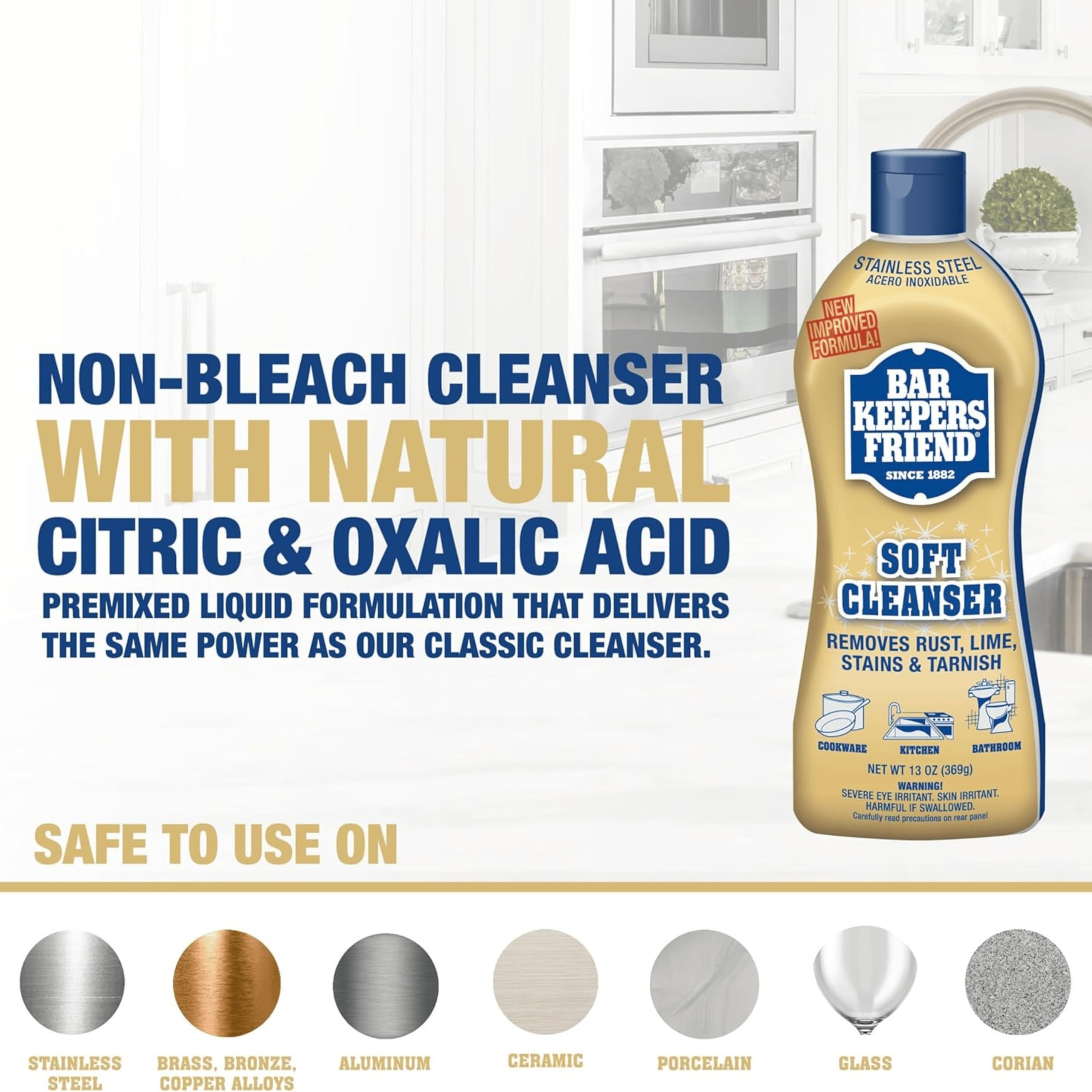 Home Essentials Box Bar Keeper Friend Soft Cleanser Liquid (2 x 26 Ounce) Multipurpose Cleaner & Rust Stain Remover for Stainless Steel, Porcelain, Ceramic, Tile & More