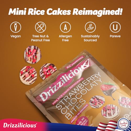 Drizzilicious Strawberry Chocolaty Bites, Mini Rice Cakes, 113g, Vegan, Gluten-Free