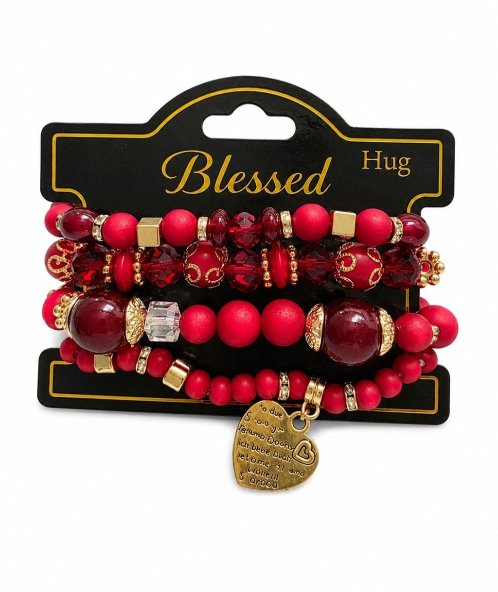 Yellow 4-Piece Vintage Heart Tree Pendant Bracelet Set One Size