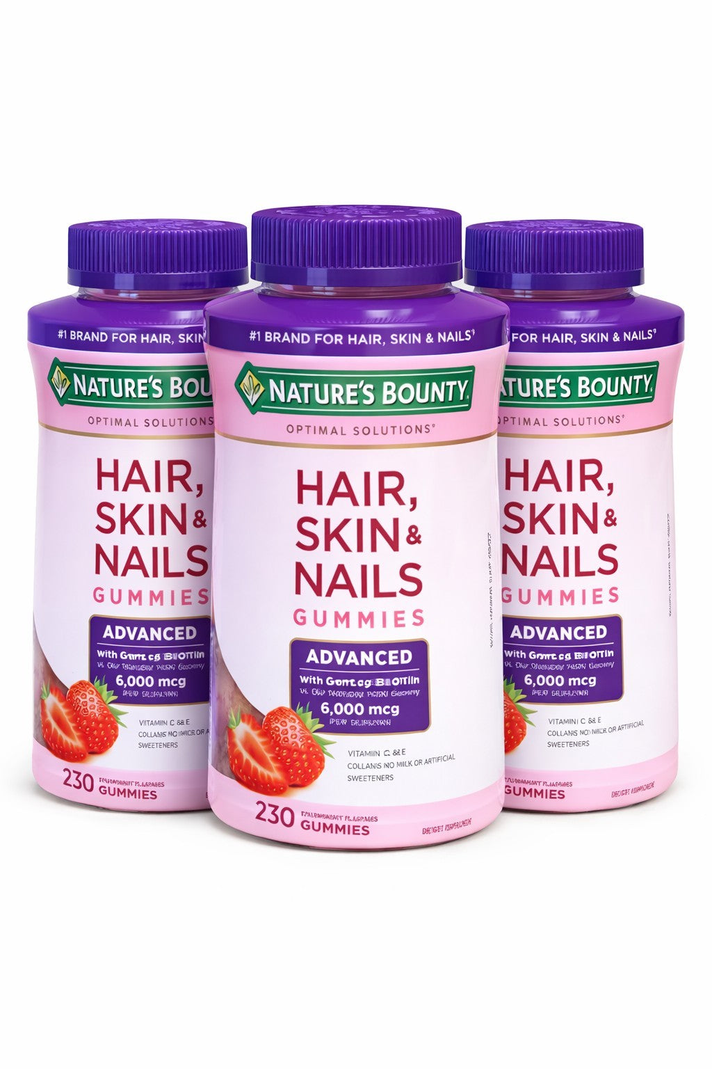 Nature's Bounty Hair, Skin & Nails Gummies Biotin 6000mcg 230ct Strawberry