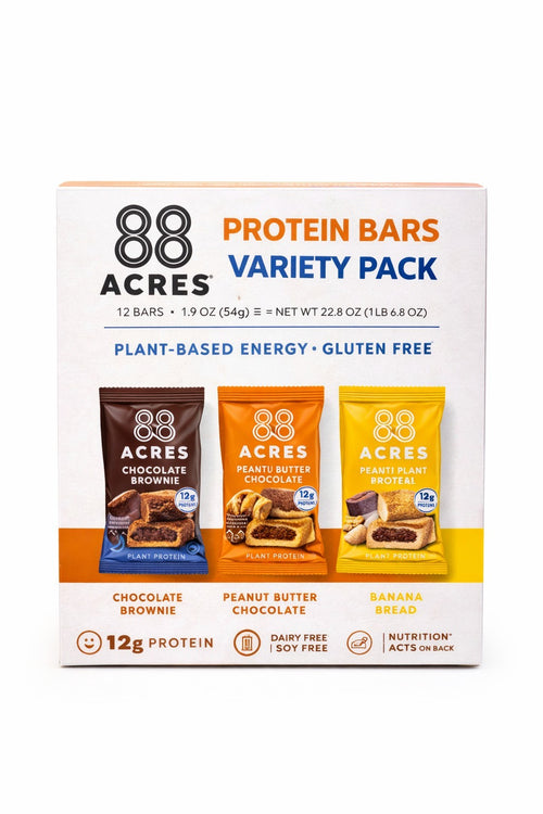 88 Acres Protein Bars Variety Pack 12 Bars Banana Bread & Fudge Brownie