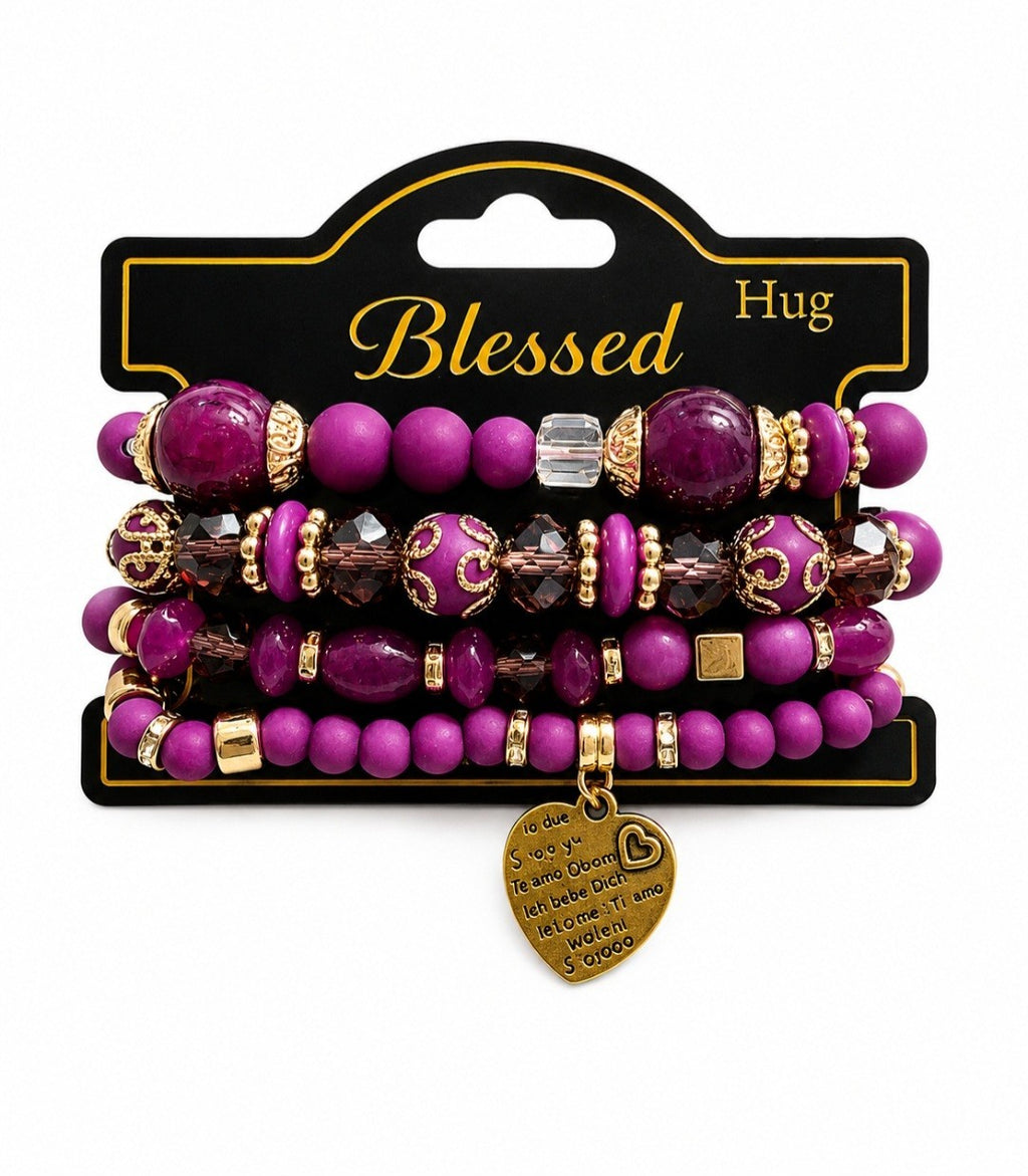 Yellow 4-Piece Vintage Heart Tree Pendant Bracelet Set One Size