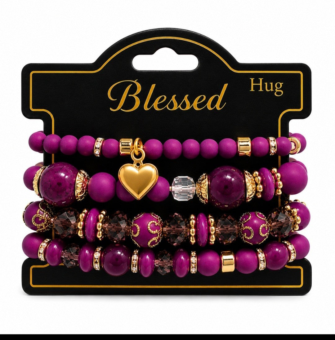 Yellow 4-Piece Vintage Heart Tree Pendant Bracelet Set One Size