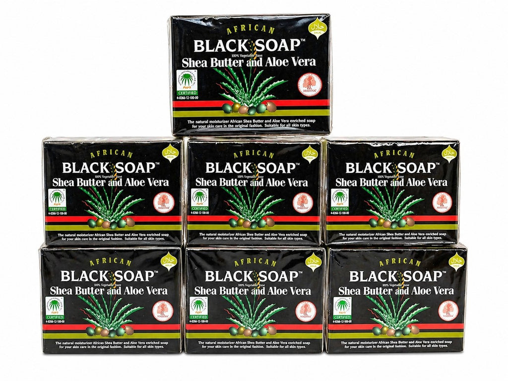 MADINA African Black Soap Shea Butter Aloe Vera Body Bar Soap( 2 cts)