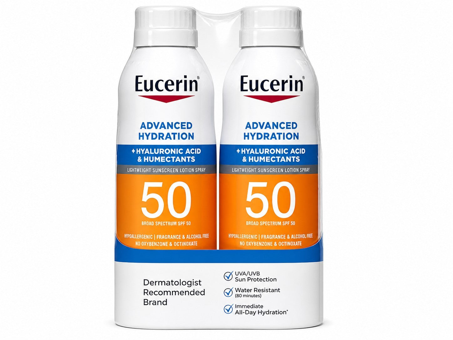 Eucerin Advanced Hydration SPF 50 Sunscreen Spray 6 oz EACH (2PK BUNDLE)