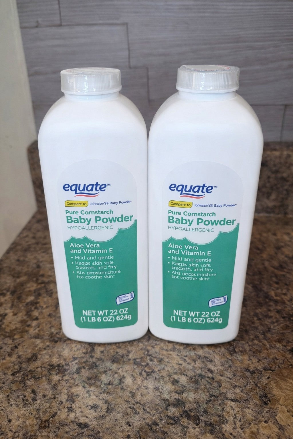 Equate Pure Cornstarch Baby Powder. Aloe Vera. Hypoallergenic  22 oz. pack of 2