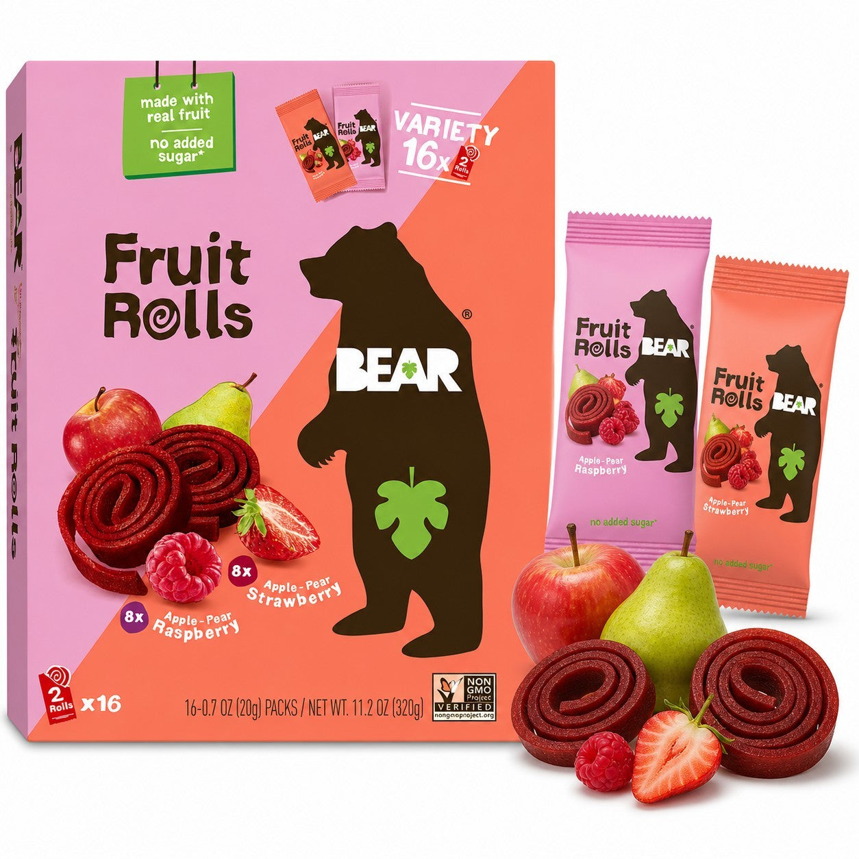 BEAR Real Fruit Rolls - Variety Pack - 38 Count (2  Pack)