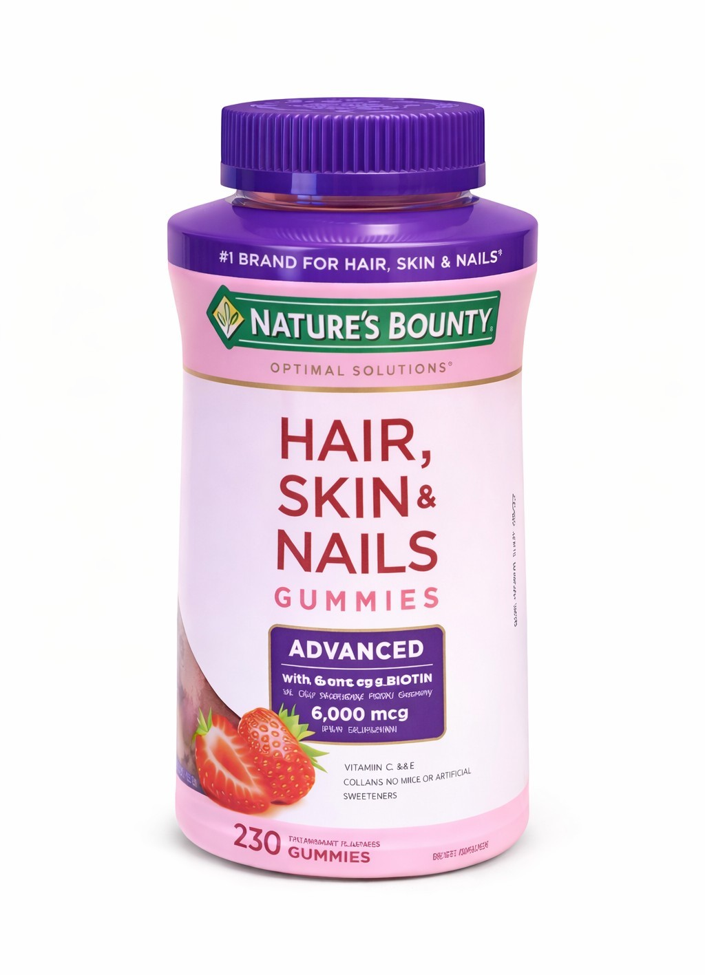 Nature's Bounty Hair, Skin & Nails Gummies Biotin 6000mcg 230ct Strawberry