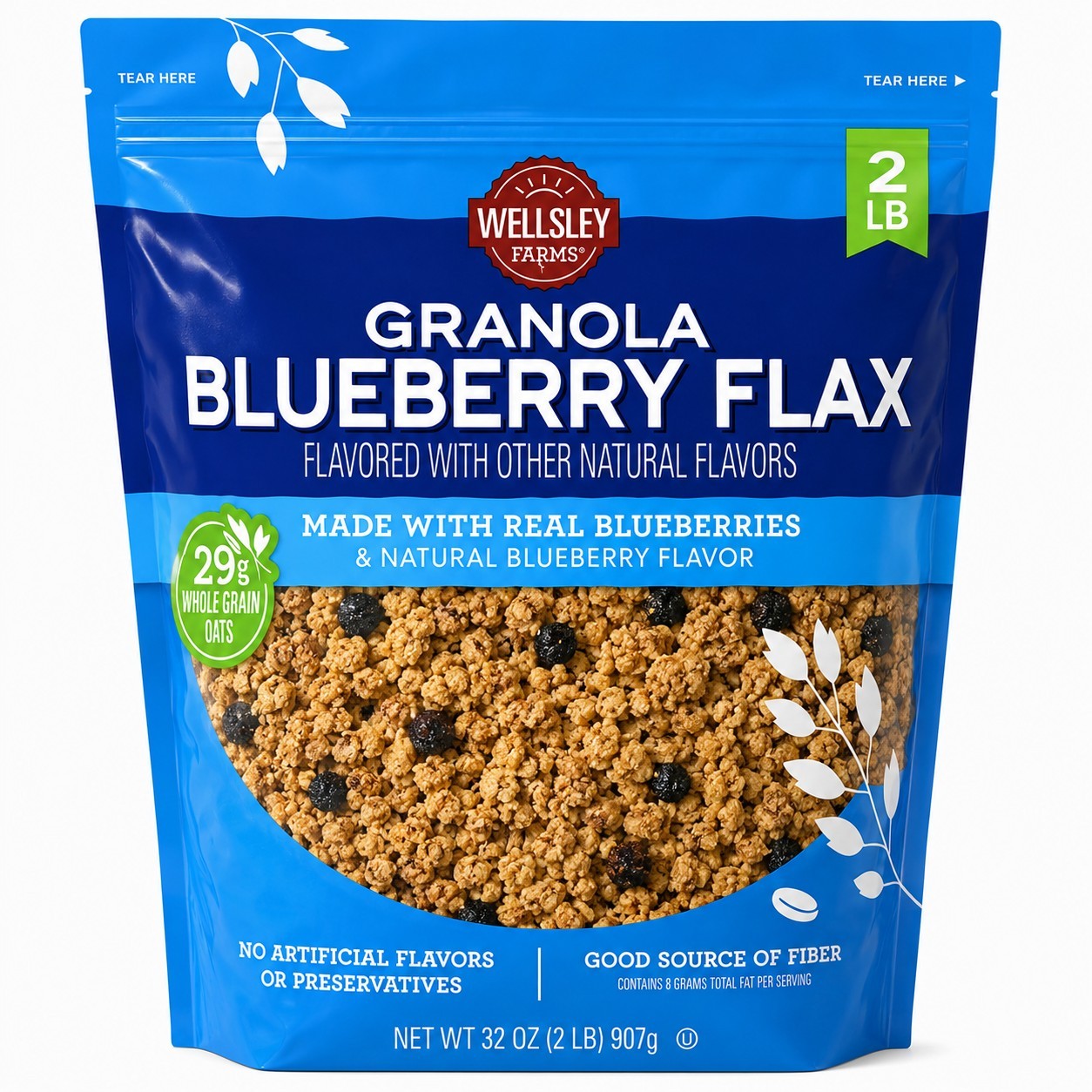 Wellsley Farms Granola Breakfast Cereal Blueberry Flax 32 oz (2 lb)