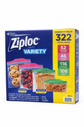 Ziploc Seal Top Bags Variety Pack Gallon Quart Sandwich Snack Sizes 322 Count