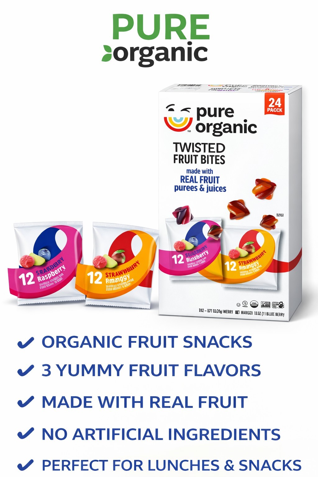 Pure Organic Twisted Fruit Bites Variety Pack, 24pk (0.7 oz each), 16.9 oz Total