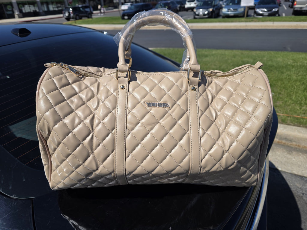 Kenneth Cole Beige Quilted Duffle Bag Double Handles Zip Closure Unisex
