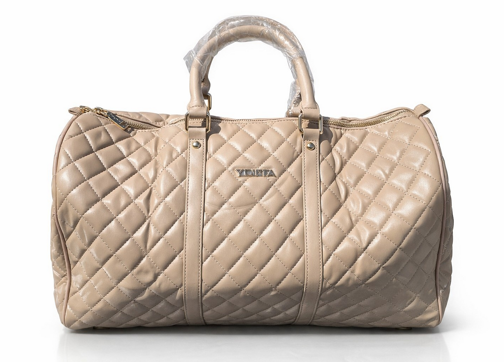 Kenneth Cole Beige Quilted Duffle Bag Double Handles Zip Closure Unisex