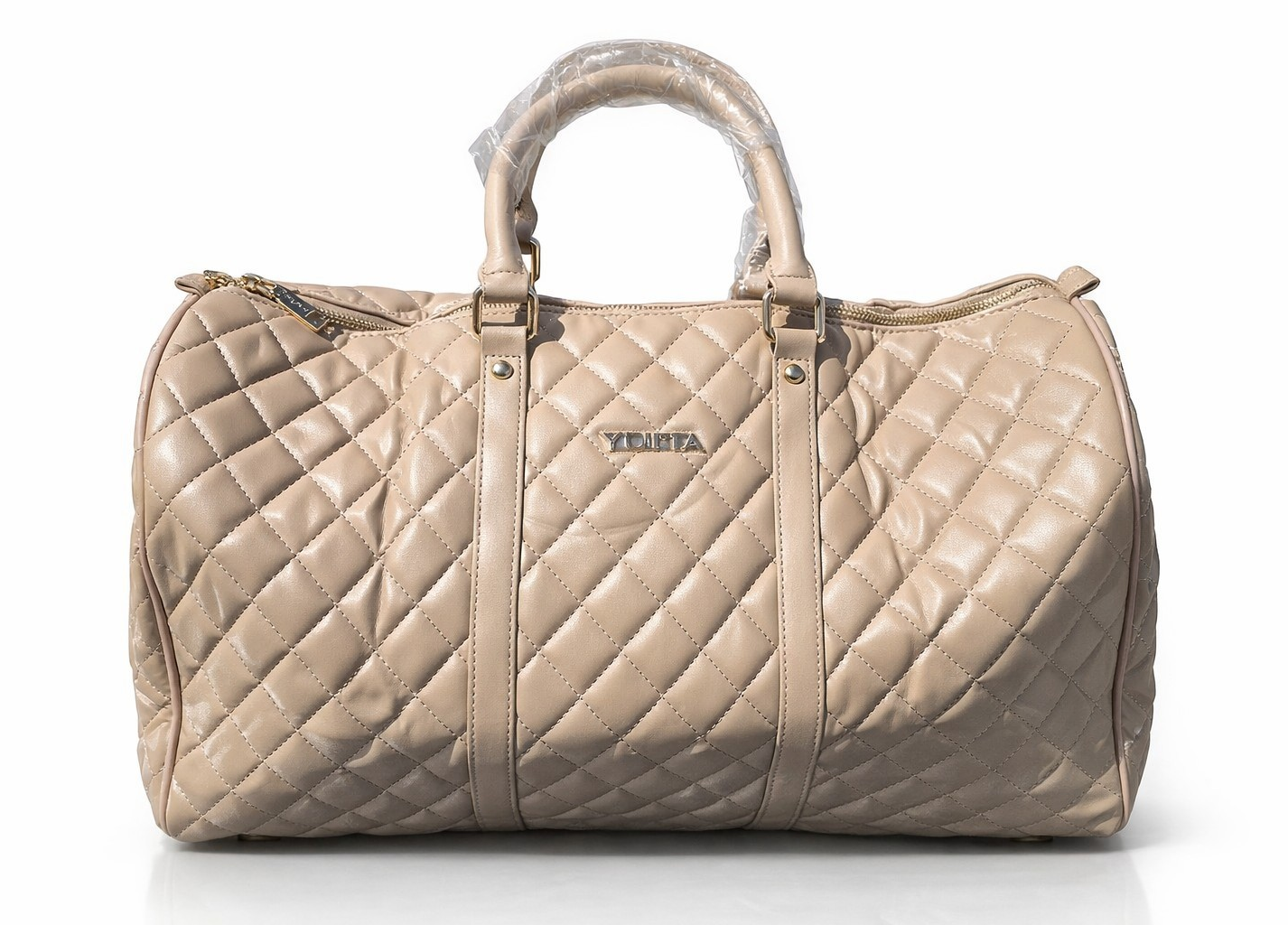 Kenneth Cole Beige Quilted Duffle Bag Double Handles Zip Closure Unisex