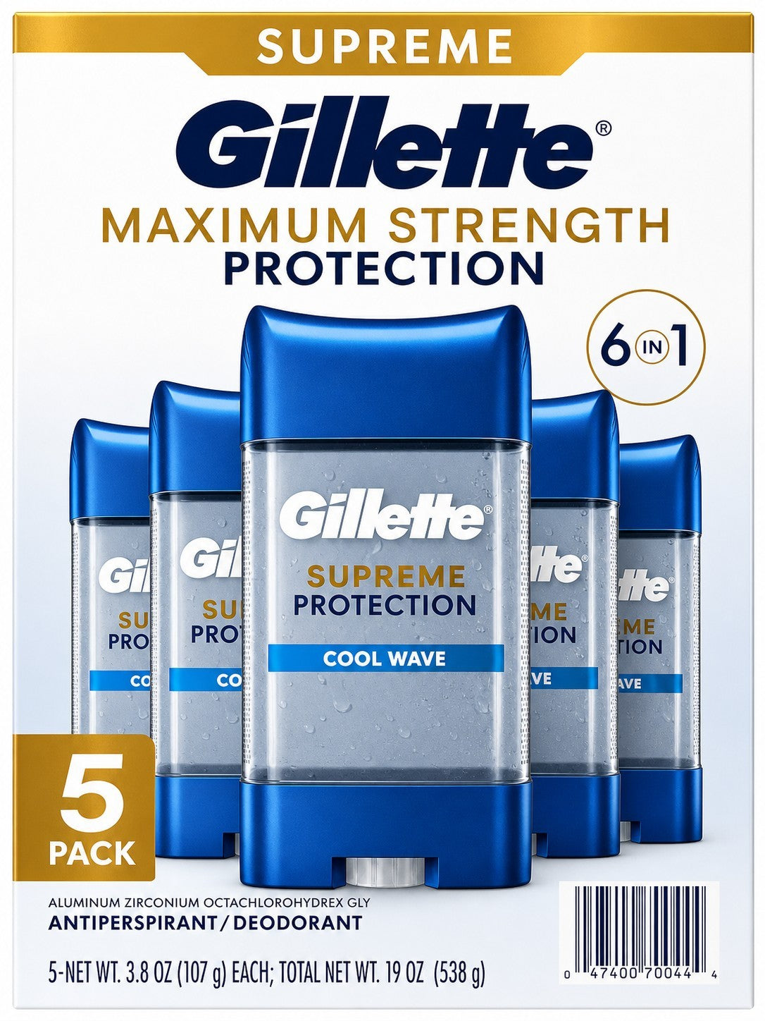 Gillette Cool Wave Clear Gel Men's Antiperspirant and Deodorant (3.8 oz., 5 pk.)