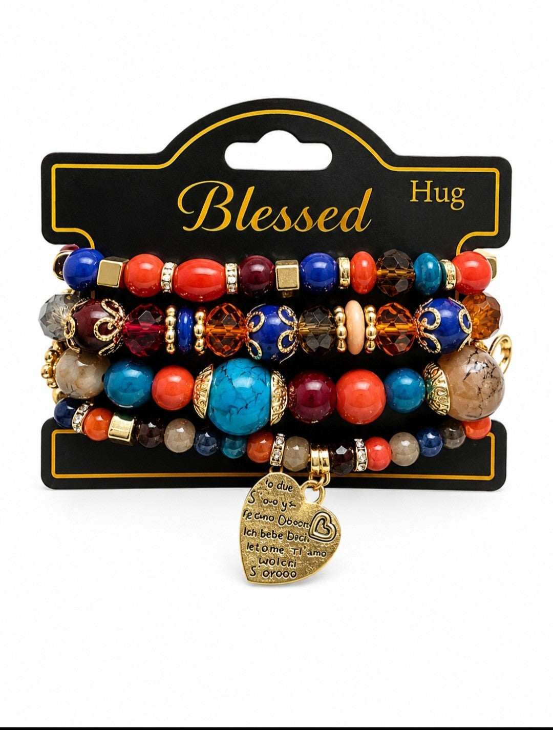 Yellow 4-Piece Vintage Heart Tree Pendant Bracelet Set One Size