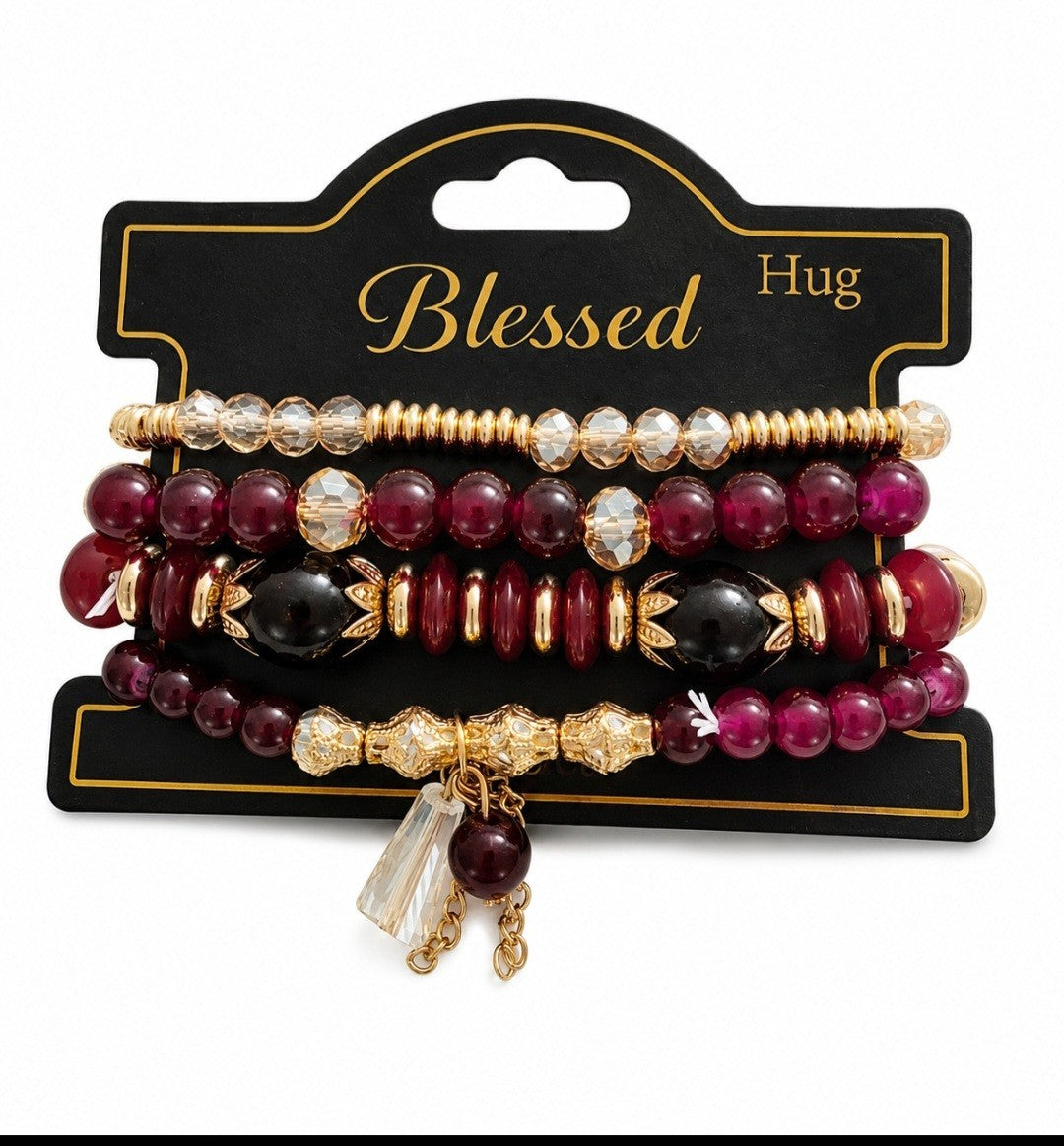 Yellow 4-Piece Vintage Heart Tree Pendant Bracelet Set One Size