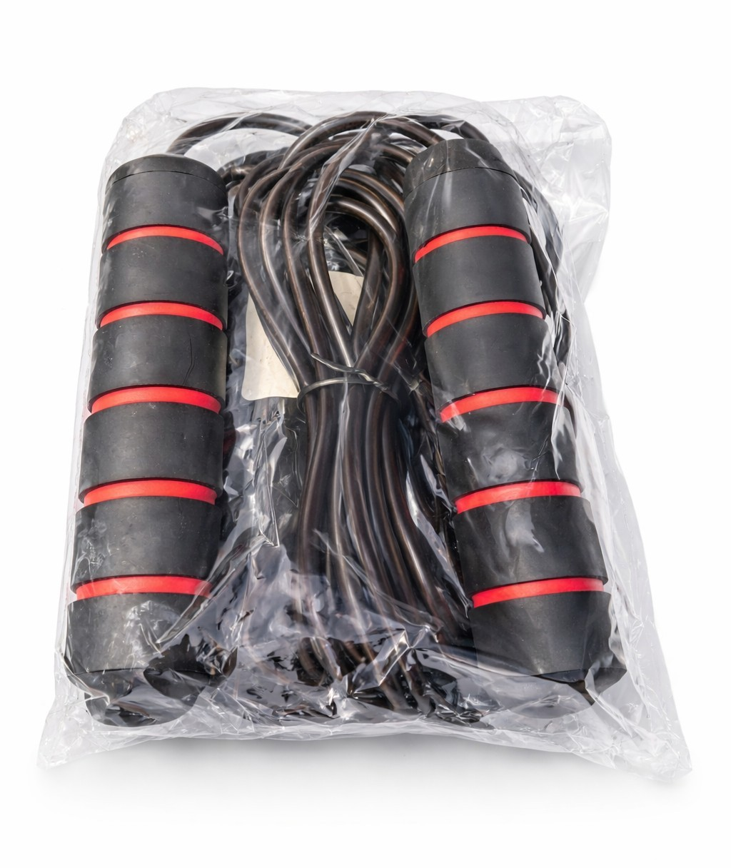 Black/Red Jump Rope with Plastic Handles for Gym & Training Full Body Workout