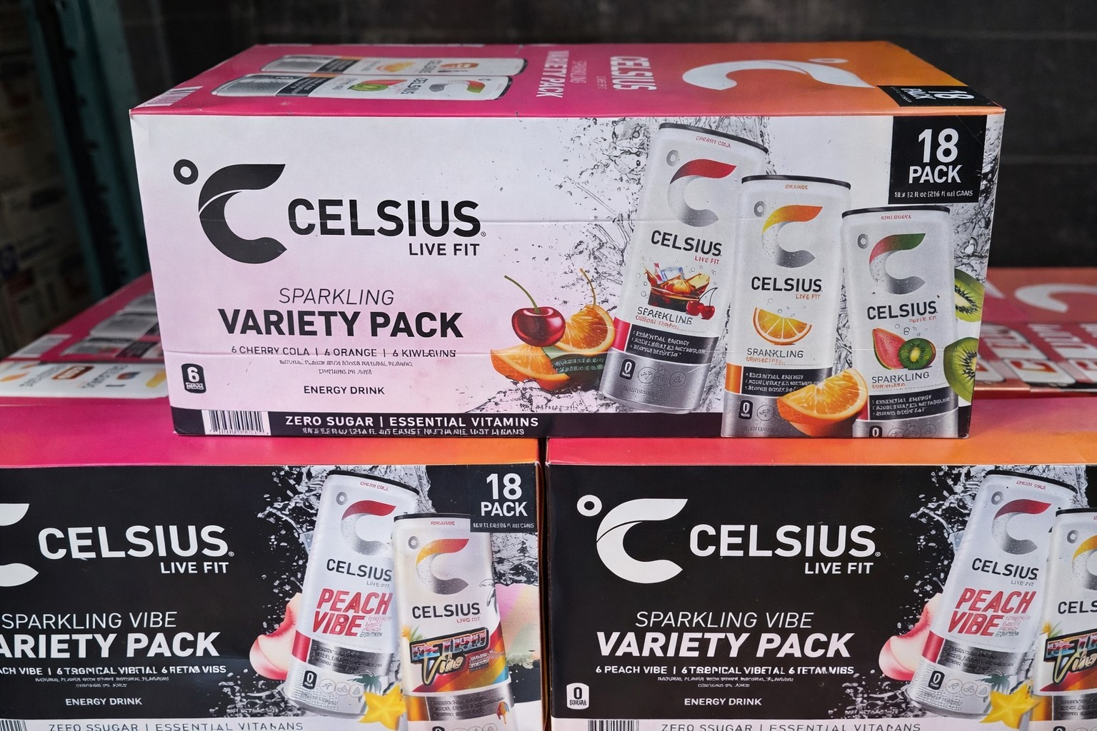 Celsius Energy Drink 18 Pack Zero Sugar Essential Vitamins Cherry Cola Orange K…
