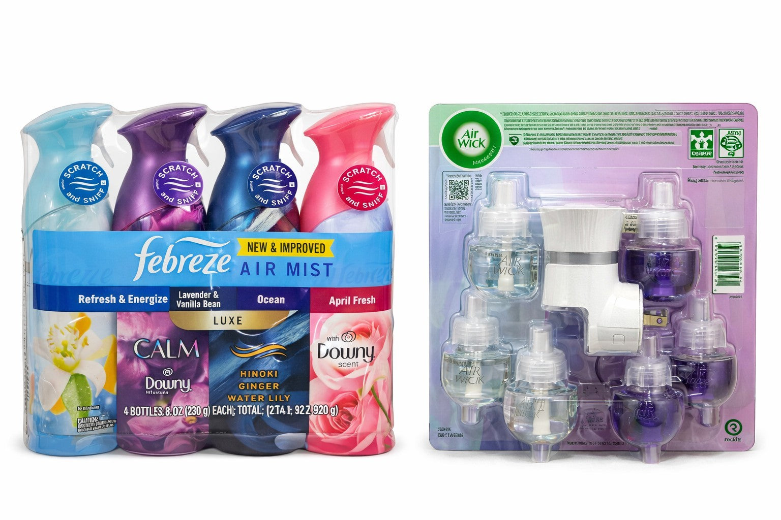 Febreze Air Mist 4 Pack + Air Wick Plug In Starter Kit w/ Refills