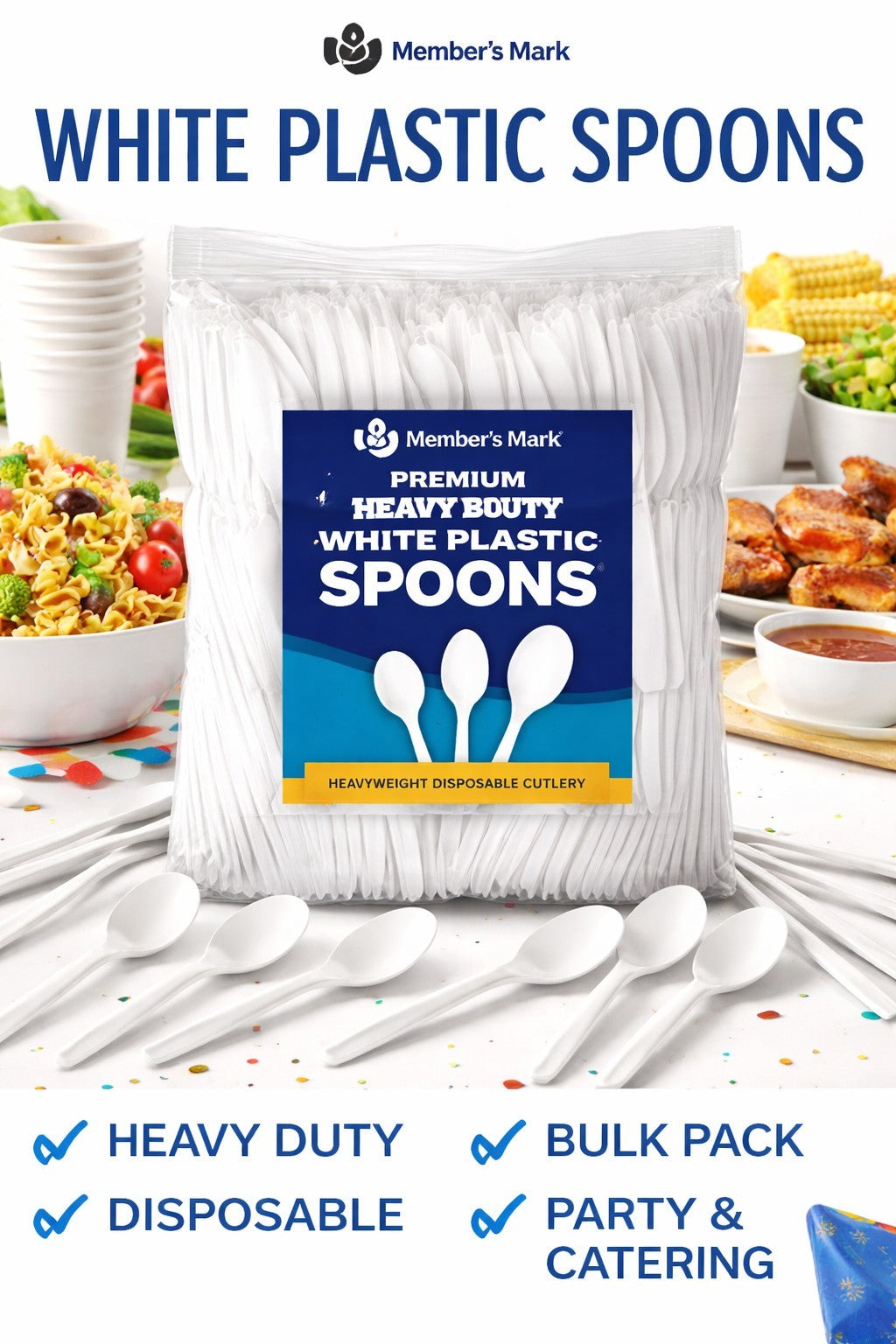 Member's Mark Heavyweight White Plastic Spoons 600 Ct Disposable Cutlery Bulk