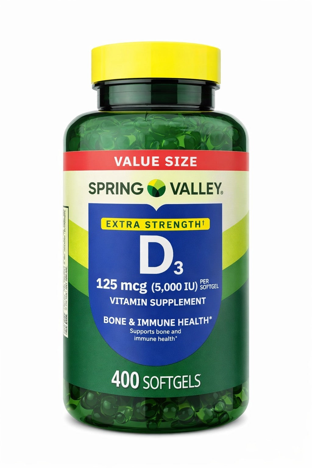 Spring Valley Vitamin D3 5000 IU Extra Strength – 400 Softgels Value Size