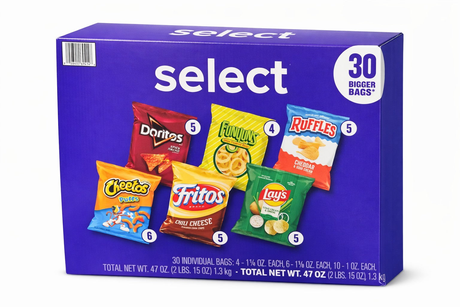 Frito-Lay Select Mix  Variety Pack Lays, Fritos, Funyuns, Doritos, Ect.  30 Ct