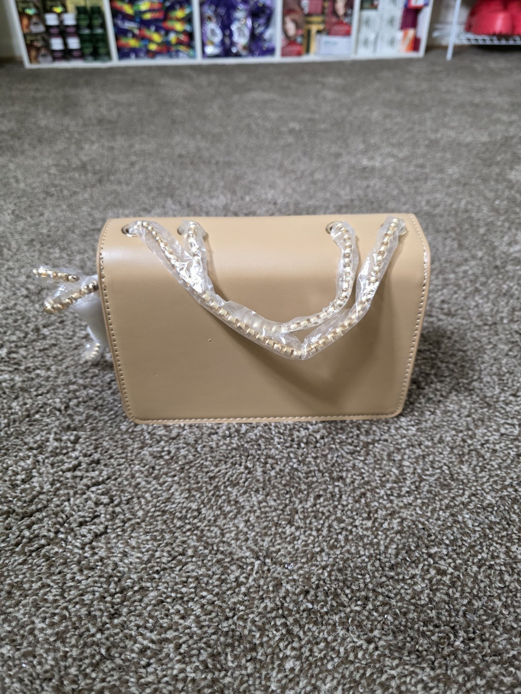 Colorblock Shoulder Bag Beige Brown White Chain Strap Clasp Women Rectangle