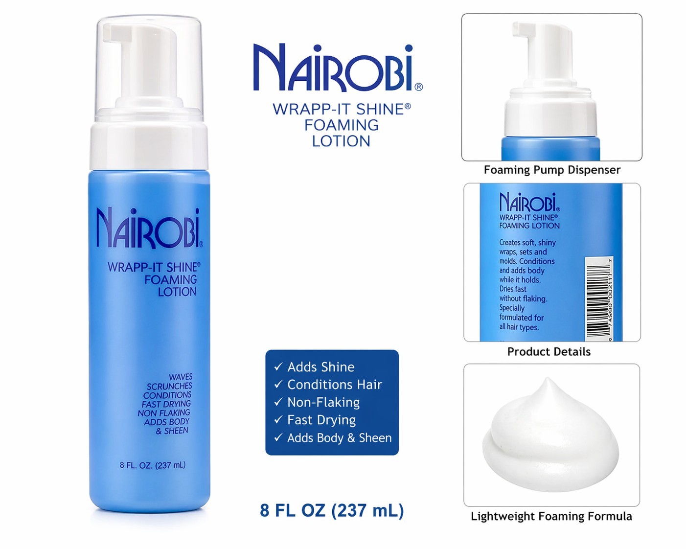 Nairobi Wrapp-It Shine Foaming Lotion (8 oz) Hair Wrapping or Setting (2ct)