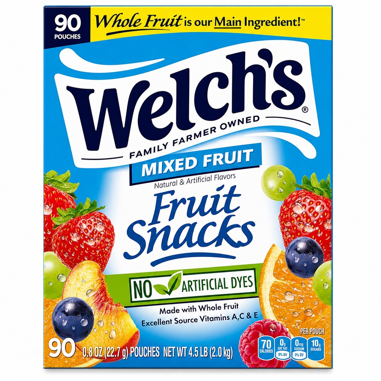 Welch's Mixed Fruit Snacks 90 Pouches Gluten Free Fat Free Bulk Box 4.5 lb