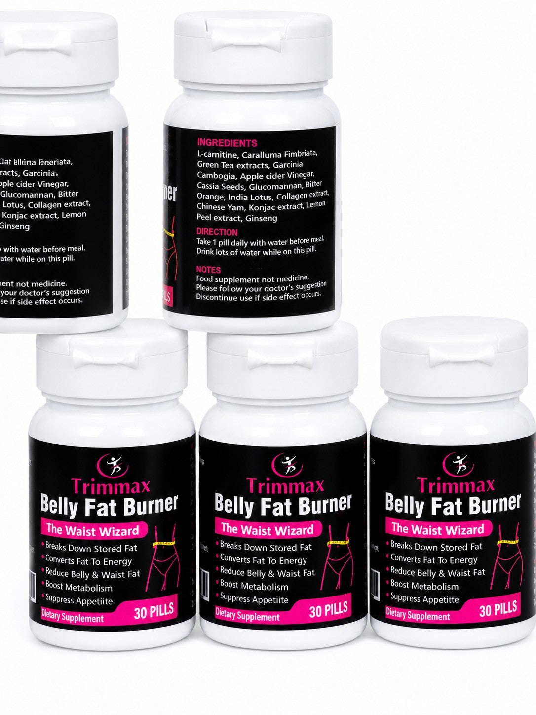 Trimmax Belly Fat Burner Supplement 30 Capsules L-carnitine Green Tea Garcinia