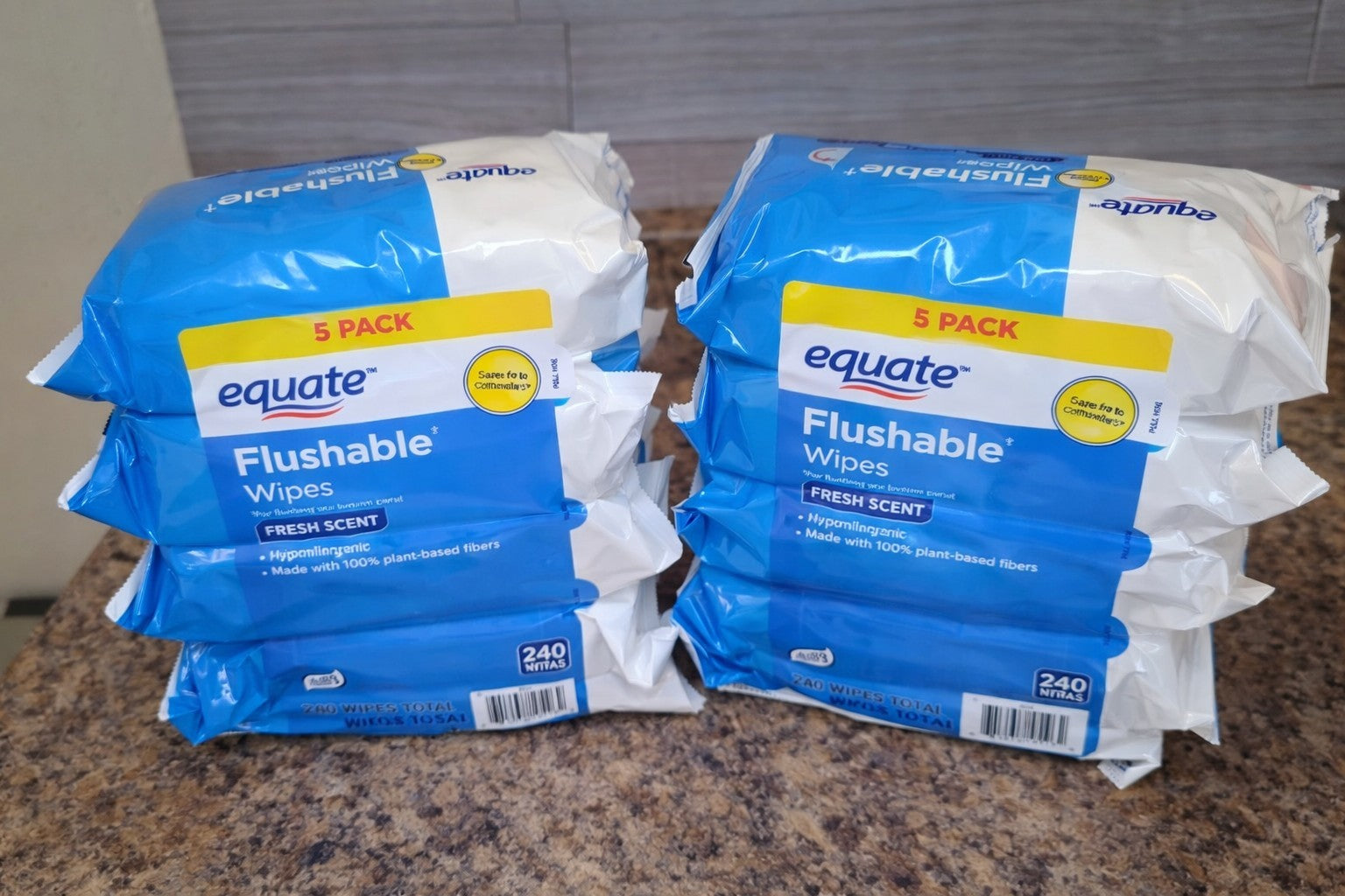 Equate Flushable Wipes, Fresh , 5 packs of 48 wipes, 240 TotalWipes,(pack of 2)