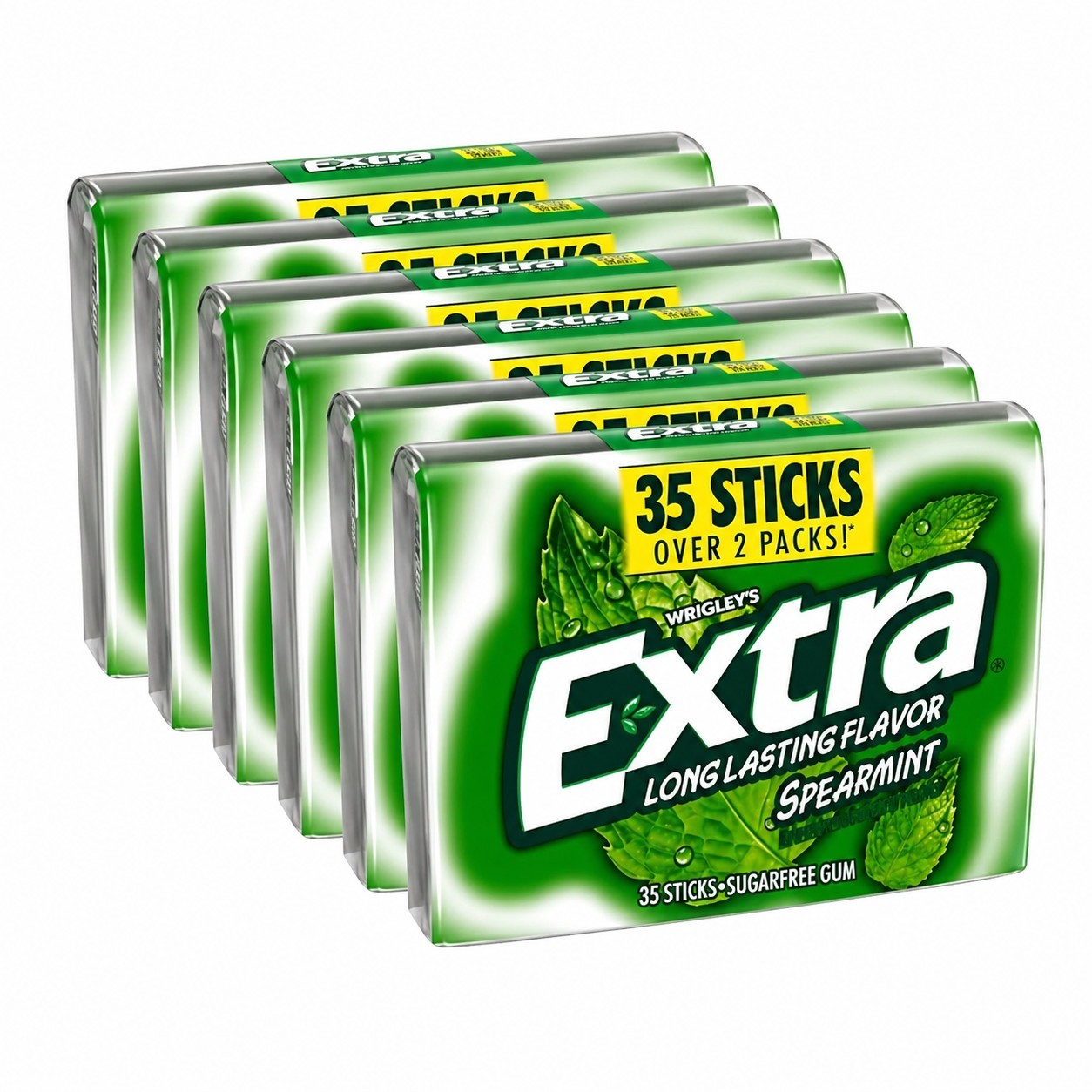 Wrigley's Extra Long Lasting Flavor Spearmint Sugar Free Gum 35 Sticks (6 pack) 