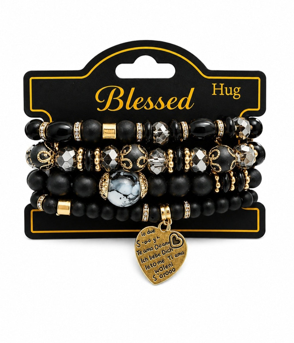 Yellow 4-Piece Vintage Heart Tree Pendant Bracelet Set One Size