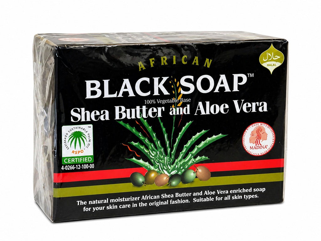 MADINA African Black Soap Shea Butter Aloe Vera Body Bar Soap( 2 cts)