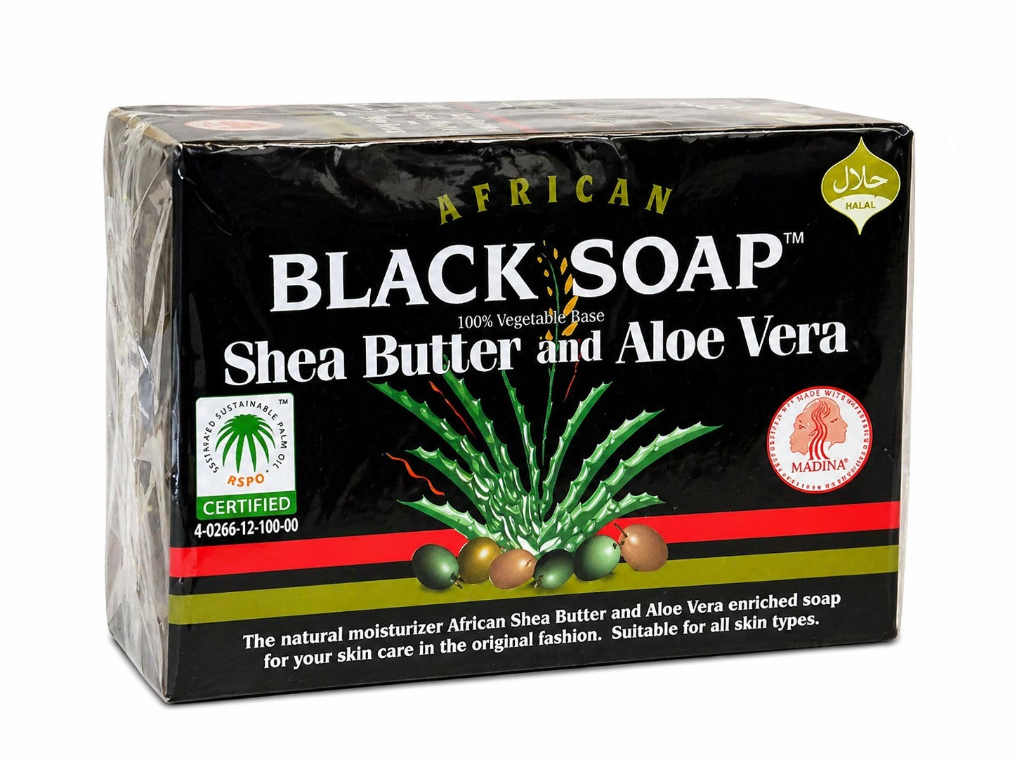 MADINA African Black Soap Shea Butter Aloe Vera Body Bar Soap( 2 cts)