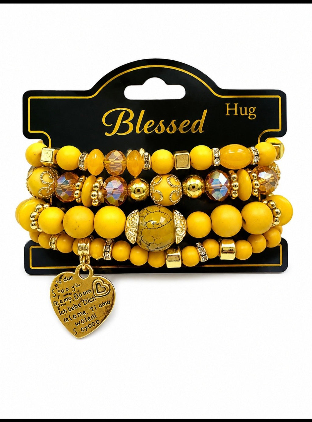 Yellow 4-Piece Vintage Heart Tree Pendant Bracelet Set One Size