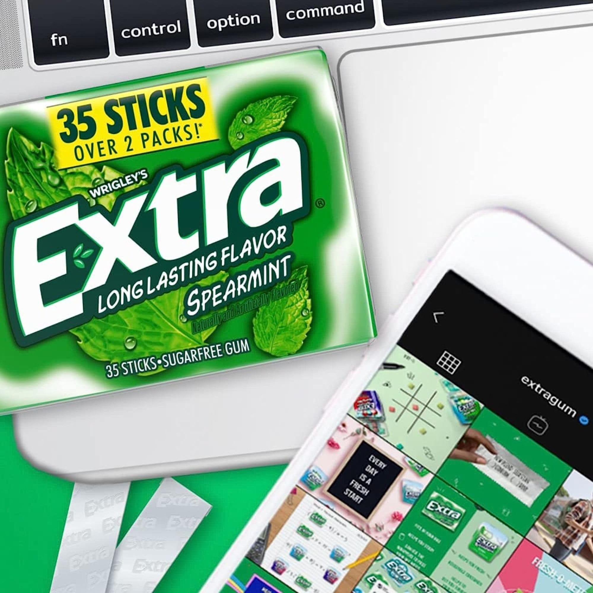 Long Lasting Flavor Spearmint Extra Gum 35 Sticks (Pack of 6), Sugar Free Chewing Gum Mega Pack, Spearmint Chewing Gum Bulk With Laiby Sticker