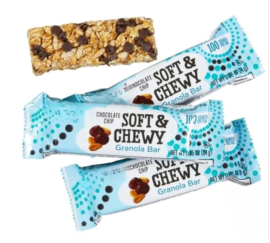 Soft & Chewy Granola Bars with Chocolate Chips, Whole Rolled Oats – Quality Kirkland – Individually Wrapped, 0.85 oz, 64 Count + Edlvs Sticker