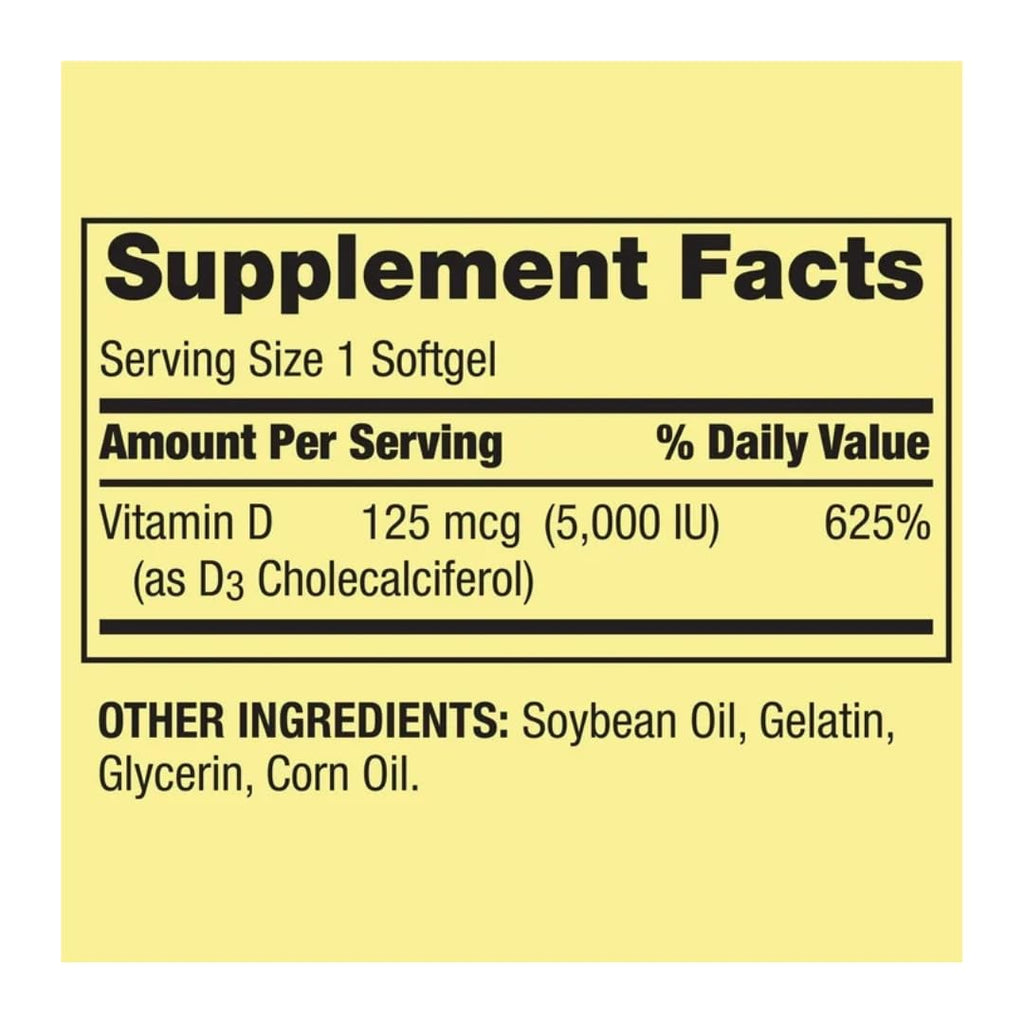 Vitamin D3 Spring Valley Softgels, 125 mcg per Softgel, 5,000 IU, 400 Count, and Gift Ice Roller for Face