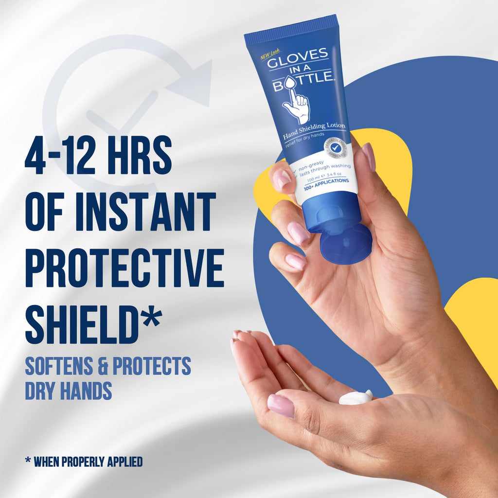 Gloves In A Bottle Title Psoriasis Eczema Relief Hand Lotion Travel Size - Shielding Lotion for Women, Men, 6 months old or older babies - Cracked Hands Repair Cream - 3.4 oz