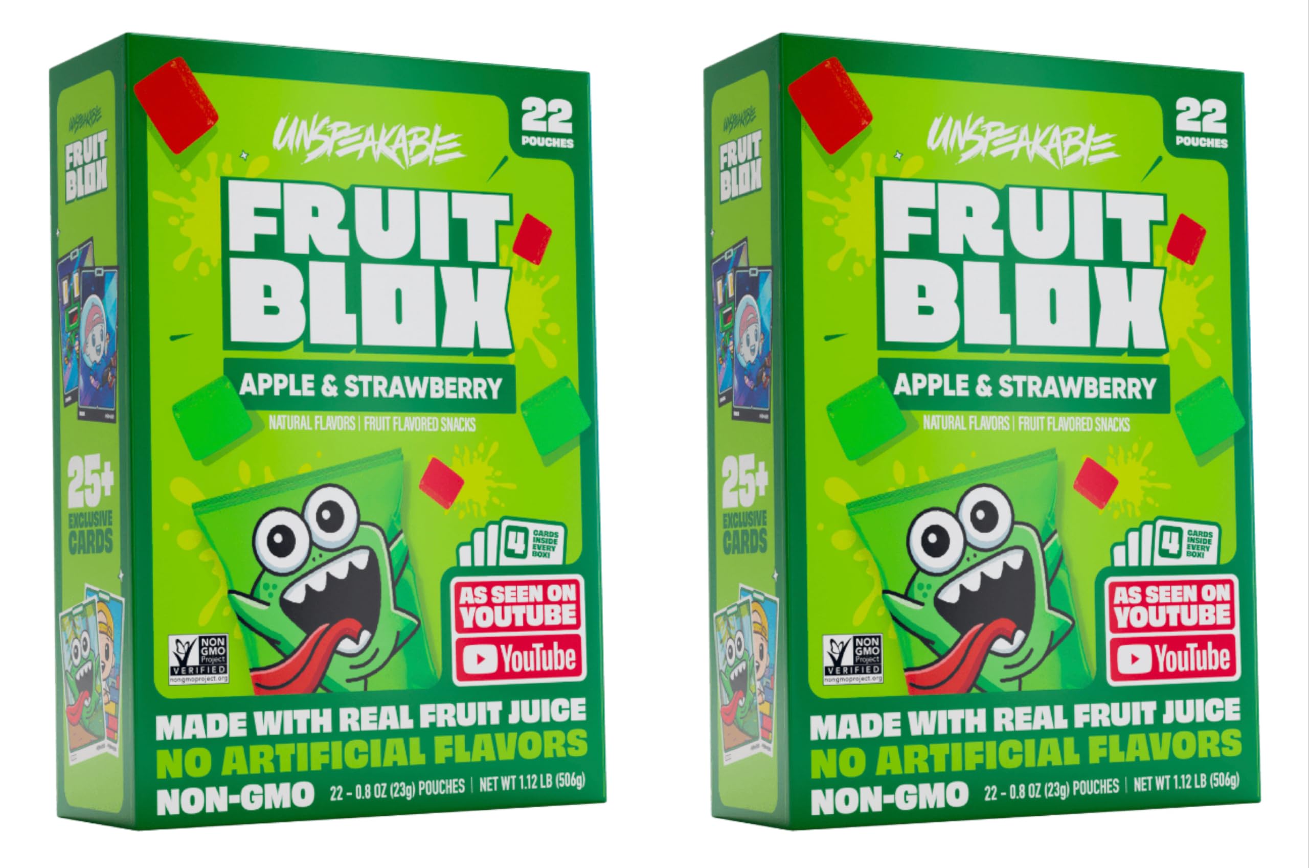 Good Times Fulfillment Fruit Blox - Apple & Strawberry Gummy Snacks - 2-Pack. Plus GTF Sticker & Starlight Mint