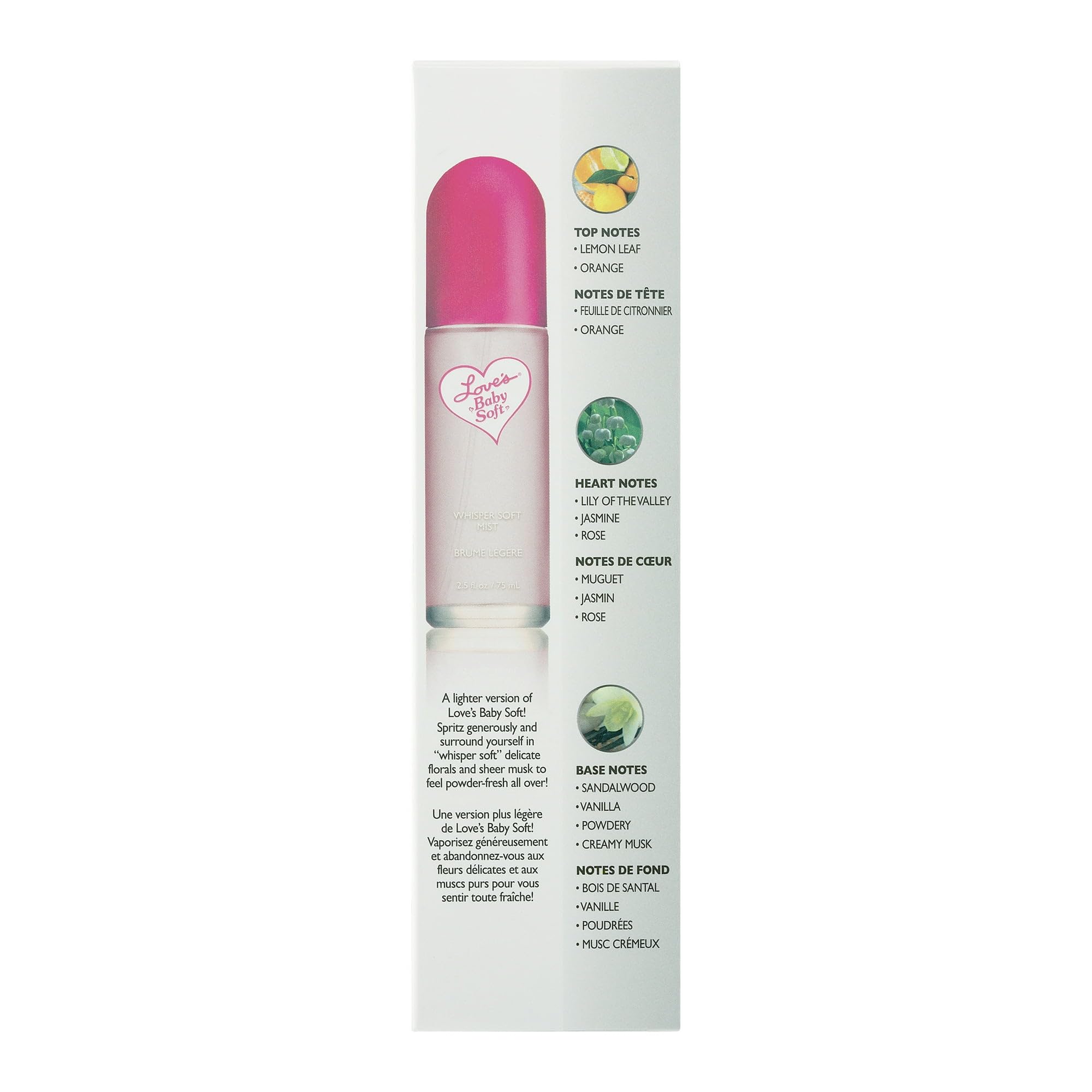 Love's Baby Soft Whisper Soft Mist, Perfume Spray 2.5 Fl Oz, Scent Category: Floral, Powder, TOP NOTES: Lemon Leaf, Orange