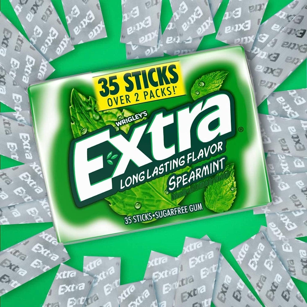 Long Lasting Flavor Spearmint Extra Gum 35 Sticks (Pack of 6), Sugar Free Chewing Gum Mega Pack, Spearmint Chewing Gum Bulk With Laiby Sticker