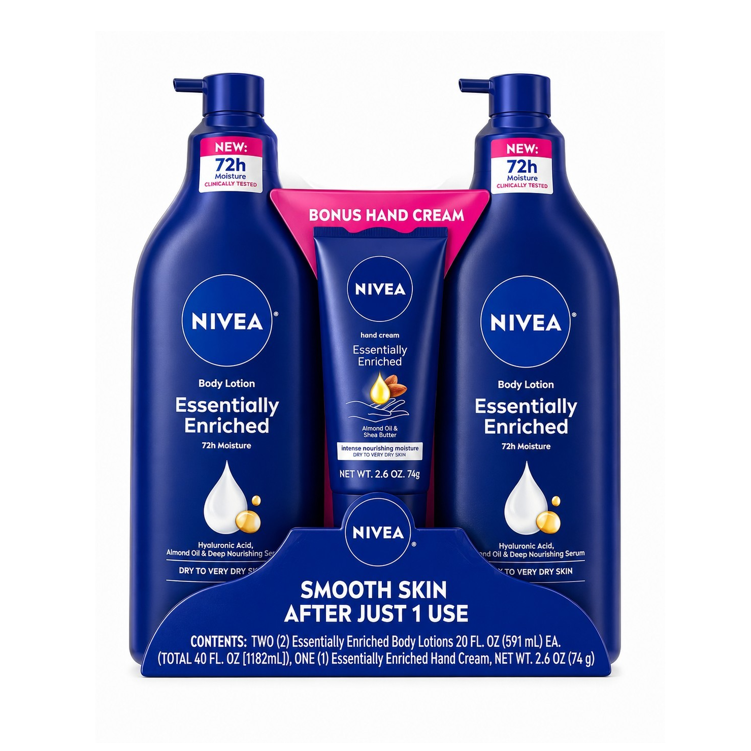 NIVEA Essentially Enriched Body Lotion & Hand Cream Set, 72h Moisture, Almond O…