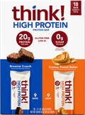 think! High Protein Bar Brownie Crunch & Creamy Peanut Butter 18 Bars