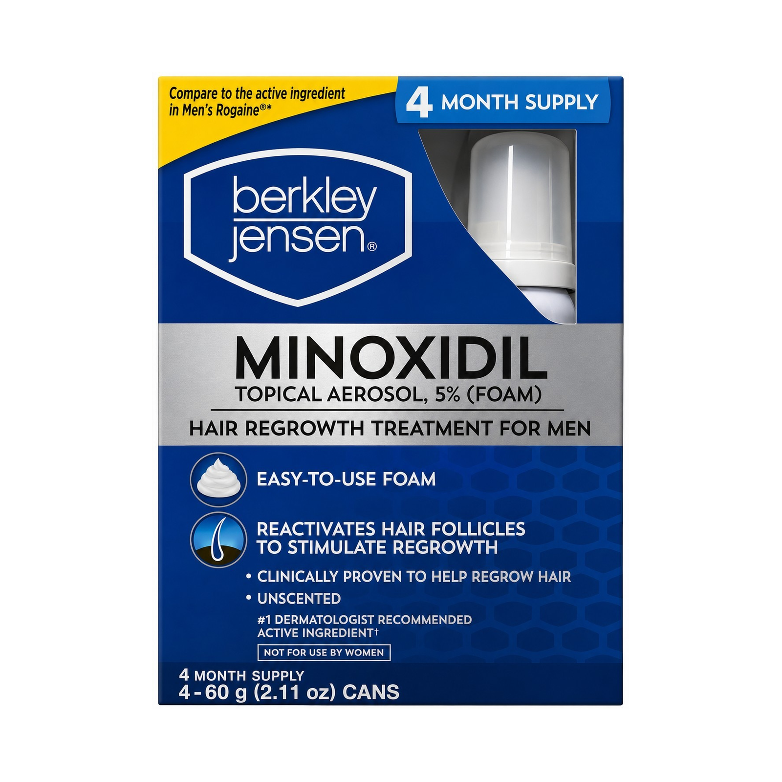 Berkley Jensen Minoxidil 5% Men Unscented Foam Hair Regrowth 4 Month 4x60g