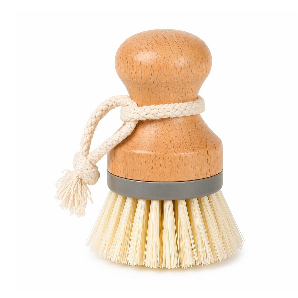 Kitchen Dish Scrub Brush Wood Handle Fiber Bristles with Hanging Loop