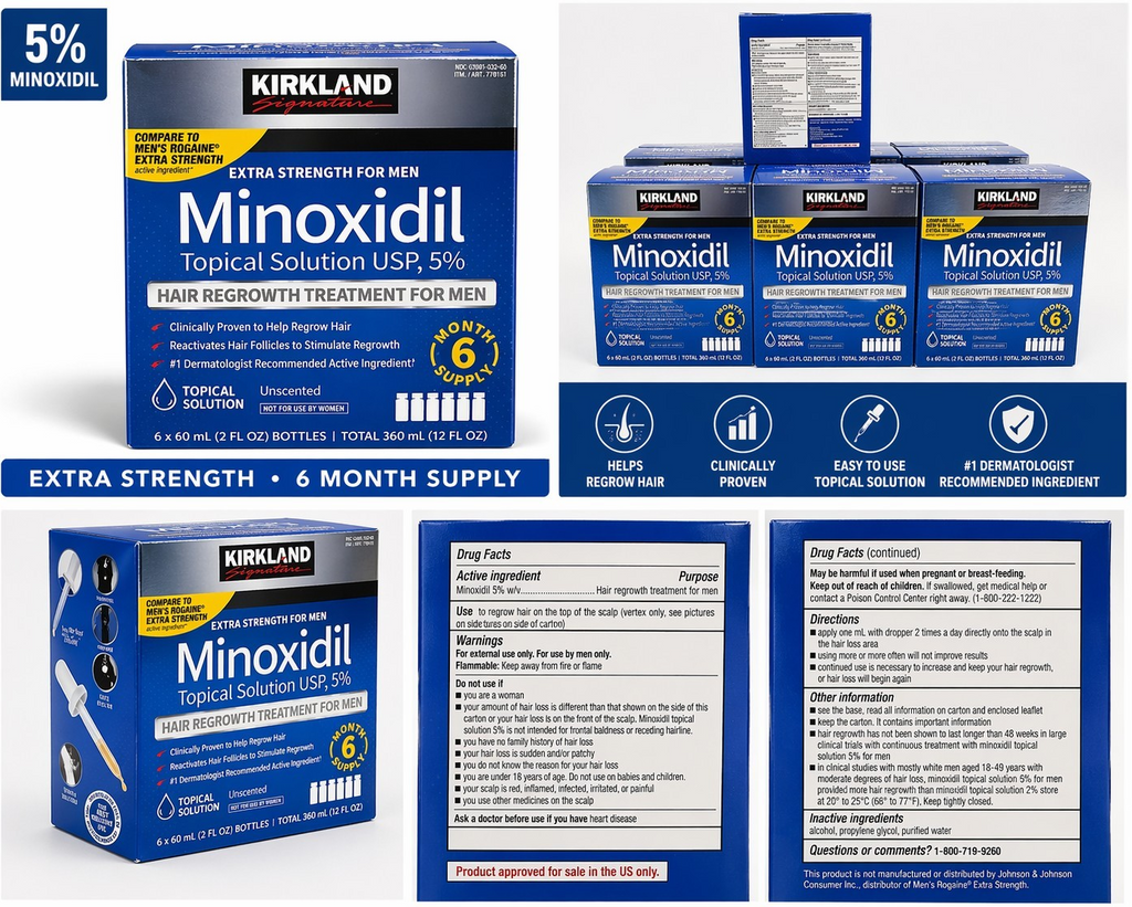 Kirkland Minoxidil 5% Hair Regrowth Treatment for Men Extra Strength( 2 Pack)