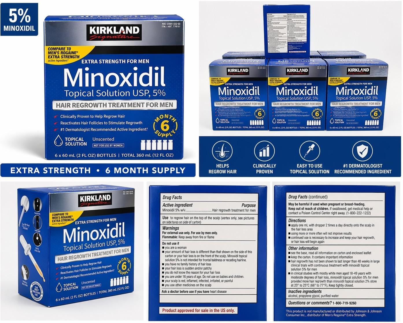 Kirkland Minoxidil 5% Hair Regrowth Treatment for Men Extra Strength( 2 Pack)